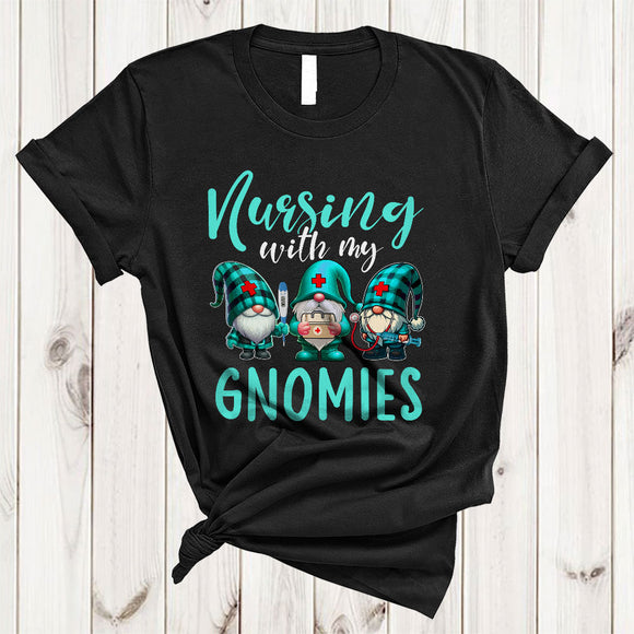 MacnyStore - Nursing With My Gnomies, Adorable Nurse Week Three Gnomes Nursing, Matching Nurse Group T-Shirt