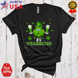 MacnyStore - O'Hammered Funny Cute St. Patrick's Day Leprechaun Shamrock Beer Drinking Matching Drunker Group T-Shirt
