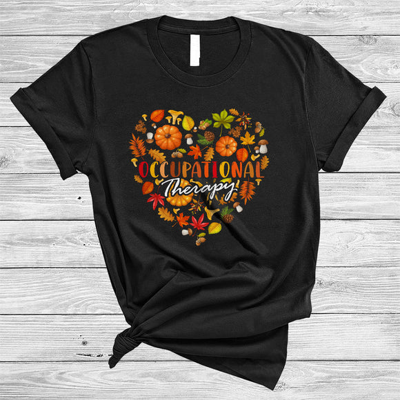 MacnyStore - Occupational Therapy, Cool Adorable Thanksgiving Fall Leaf Pumpkin Heart Shape, OT Therapist T-Shirt