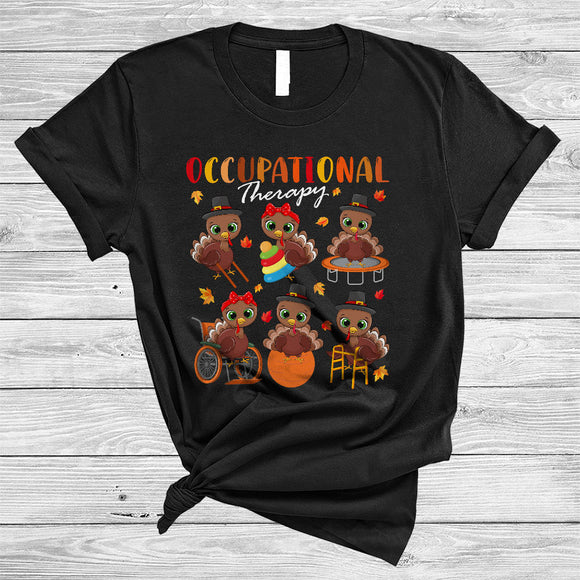 MacnyStore - Occupational Therapy, Cool Adorable Thanksgiving Turkey Squad, OT Therapist Fall Leaf T-Shirt