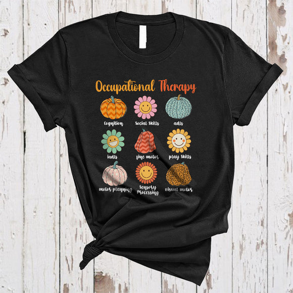 MacnyStore - Occupational Therapy, Joyful Cool Thanksgiving Pumpkin Fall Flowers Collection, OT Therapist T-Shirt