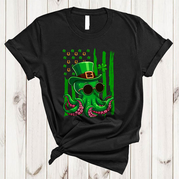 MacnyStore - Octopus Sunglasses Shamrock US Flag, Lovely St. Patrick's Day Sea Animal Lover, Lucky Family T-Shirt