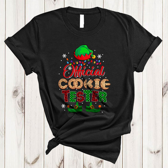 MacnyStore - Official Cookie Tester, Adorable Christmas Plaid ELF Hat Feet, X-mas Lights Baking Baker T-Shirt