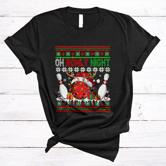 MacnyStore - Oh Bowly Night, Awesome Merry Christmas Sweater Bowling, X-mas Sport Player Team T-Shirt