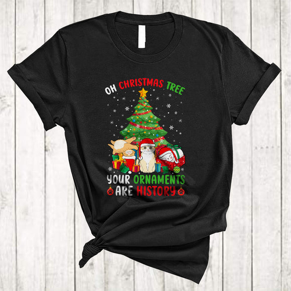 MacnyStore - Oh Christmas Tree Your Ornaments Are History, Adorable X-mas Tree Santa Kitten, Family Group T-Shirt