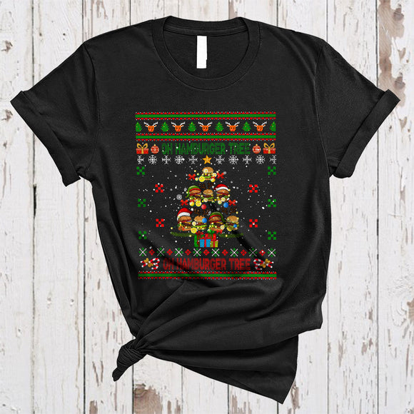 MacnyStore - Oh Hamburger Tree, Colorful Christmas Tree Sweater Food Lover, Matching X-mas Pajama Family T-Shirt
