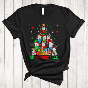 MacnyStore - Oh Pharmatree Merry Christmas Tree Lights Snow Santa Medicine Pharmacy Medication Pharmacist T-Shirt
