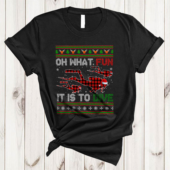 MacnyStore - Oh What Fun It Is To Dive, Wonderful Three Plaid Santa Scuba Diver Diving, Christmas Group T-Shirt