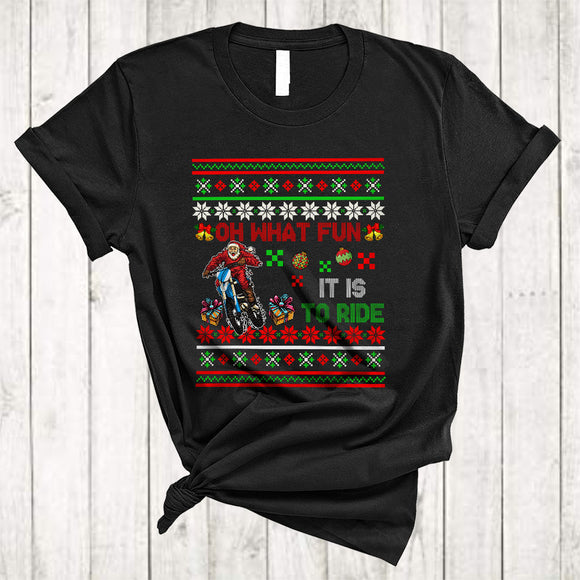 MacnyStore - Oh What Fun It Is To Ride Dirt Bike, Awesome Christmas Santa Riding Dirt Bike, Sweater X-mas Snow T-Shirt