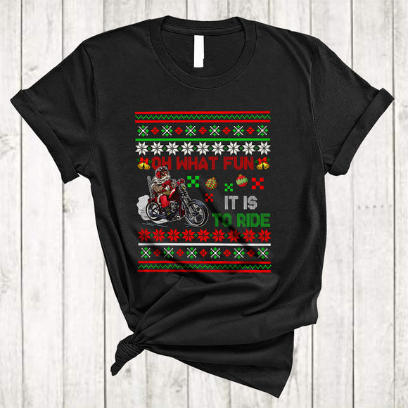 MacnyStore - Oh What Fun It Is To Ride Motorcycle, Awesome Christmas Santa Riding Motorcycle, Sweater X-mas Snow T-Shirt
