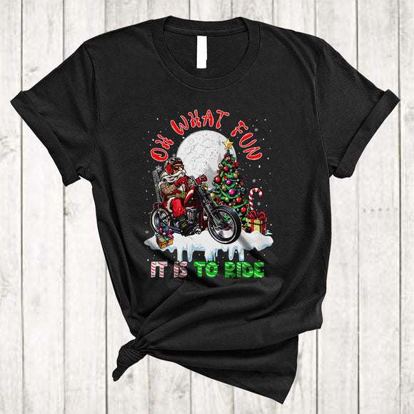 MacnyStore - Oh What Fun It Is To Ride Motorcycle, Awesome Christmas Santa Riding Motorcycle, X-mas Tree Snow T-Shirt