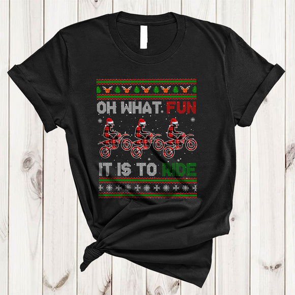 MacnyStore - Oh What Fun It Is To Ride, Wonderful X-mas Three Plaid Santa Riding Dirt Bike, Christmas Group T-Shirt