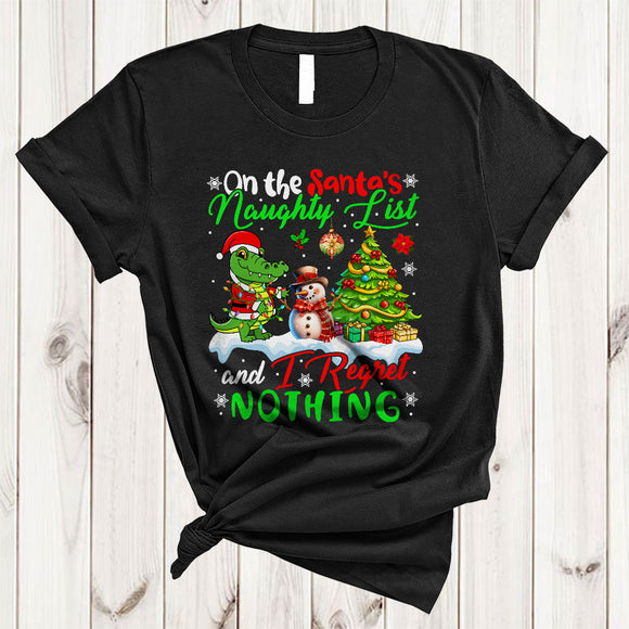 MacnyStore - On The Santa's Naughty List And I Regret Nothing, Joyful Christmas Santa Alligator, X-mas Tree T-Shirt