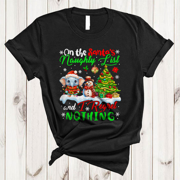 MacnyStore - On The Santa's Naughty List And I Regret Nothing, Joyful Christmas Santa Elephant, X-mas Tree T-Shirt