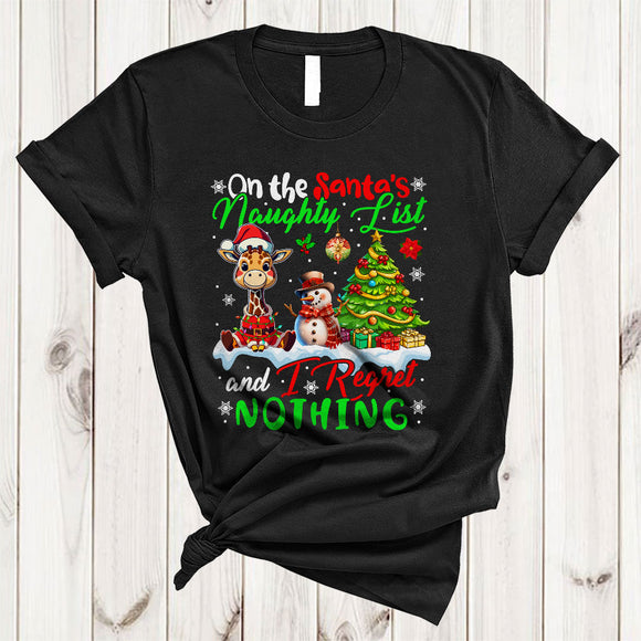 MacnyStore - On The Santa's Naughty List And I Regret Nothing, Joyful Christmas Santa Giraffe, X-mas Tree T-Shirt