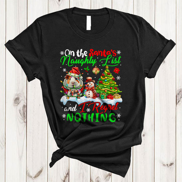 MacnyStore - On The Santa's Naughty List And I Regret Nothing, Joyful Christmas Santa Guinea Pig, X-mas Tree T-Shirt