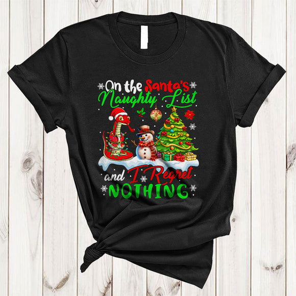MacnyStore - On The Santa's Naughty List And I Regret Nothing, Joyful Christmas Santa Snake, X-mas Tree T-Shirt