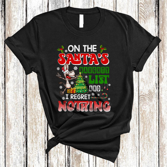 MacnyStore - On The Santa's Naughty List I Regret Nothing, Funny Farm Donkey, Matching Christmas Farmer T-Shirt