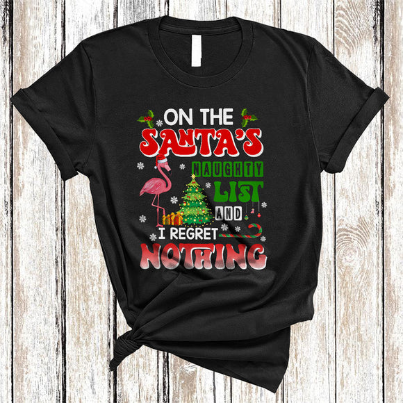 MacnyStore - On The Santa's Naughty List I Regret Nothing, Funny Farm Flamingo, Matching Christmas Farmer T-Shirt
