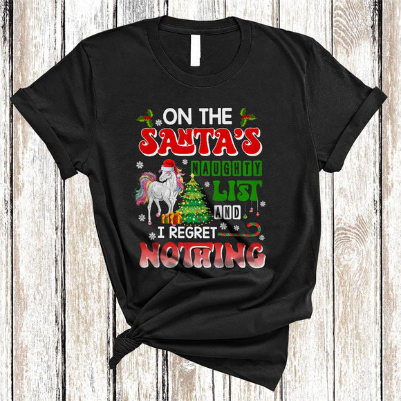 MacnyStore - On The Santa's Naughty List I Regret Nothing, Funny Santa Unicorn, Matching Christmas Group T-Shirt