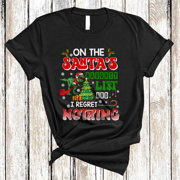 MacnyStore - On The Santa's Naughty List I Regret Nothing, Funny T-Rex Dinosaur, Matching Christmas Group T-Shirt