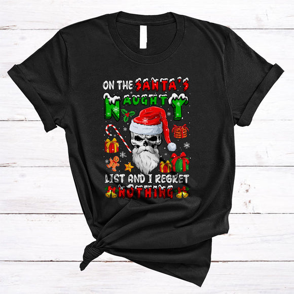 MacnyStore - On The Santa's Naughty List I Regret Nothing, Joyful Christmas Hawaiian Santa Skull, Family T-Shirt