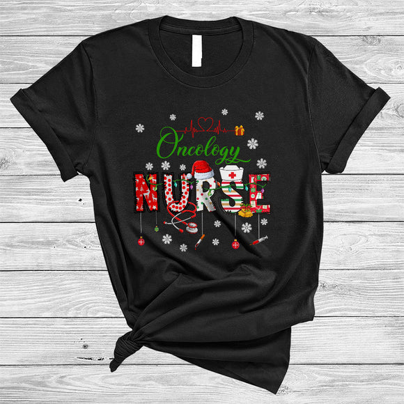 MacnyStore - Oncology Nurse, Colorful Christmas Santa Nurse Crew Team, Matching X-mas Pajama Family Group T-Shirt