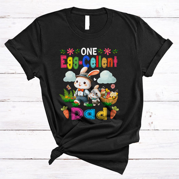 MacnyStore - One Egg-Cellent Dad, Wonderful Easter Day Bunnies Family Group, Flowers Egg Hunting Lover T-Shirt