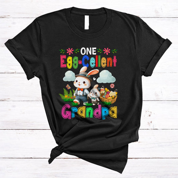 MacnyStore - One Egg-Cellent Grandpa, Wonderful Easter Day Bunnies Family Group, Flowers Egg Hunting Lover T-Shirt