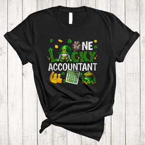 MacnyStore - One Lucky Accountant, Cute St. Patrick's Day Leopard Plaid Accountant Gnome, Irish Gnomies Group T-Shirt