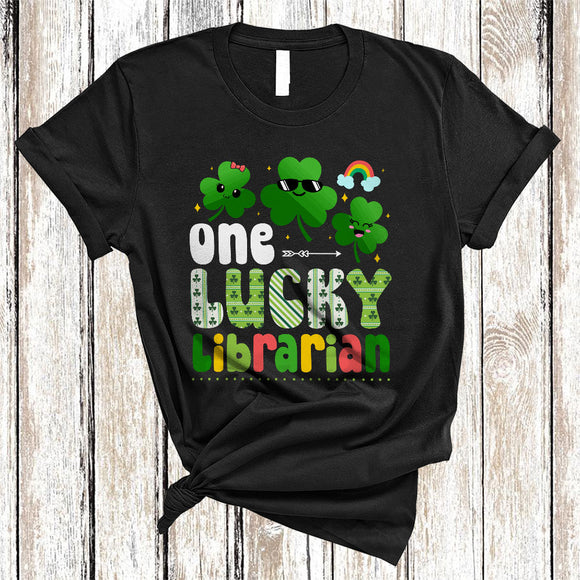 MacnyStore - One Lucky Librarian, Lovely St. Patrick's Day Three Shamrocks Squad, Irish Family Group T-Shirt