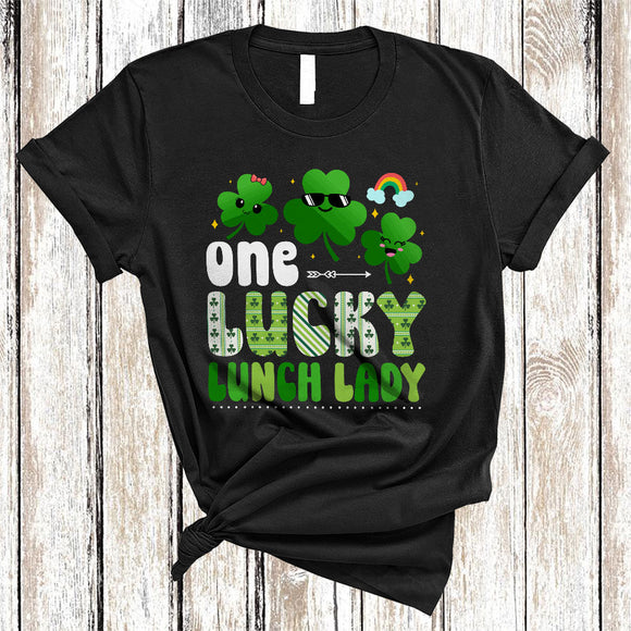 MacnyStore - One Lucky Lunch Lady, Lovely St. Patrick's Day Three Shamrocks Squad, Irish Family Group T-Shirt