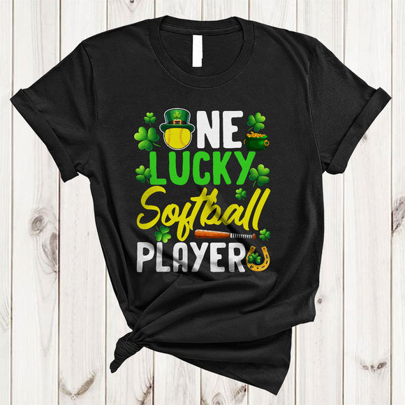 MacnyStore - One Lucky Softball Player, Awesome St. Patrick's Day Softball Team, Shamrock Irish Family Group T-Shirt