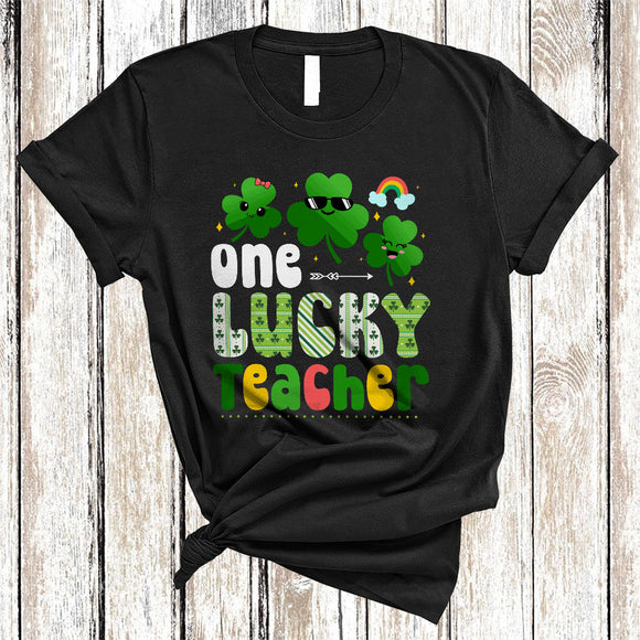 MacnyStore - One Lucky Teacher, Lovely St. Patrick's Day Three Shamrocks Squad, Irish Family Group T-Shirt
