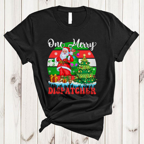 MacnyStore - One Merry Dispatcher, Cool Retro Christmas Tree Santa Lover, Matching X-mas Group T-Shirt