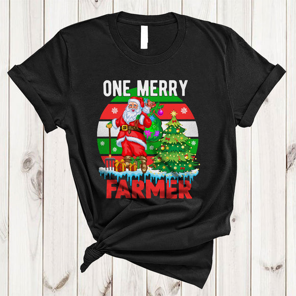 MacnyStore - One Merry Farmer, Cool Retro Christmas Tree Santa Lover, Matching X-mas Group T-Shirt