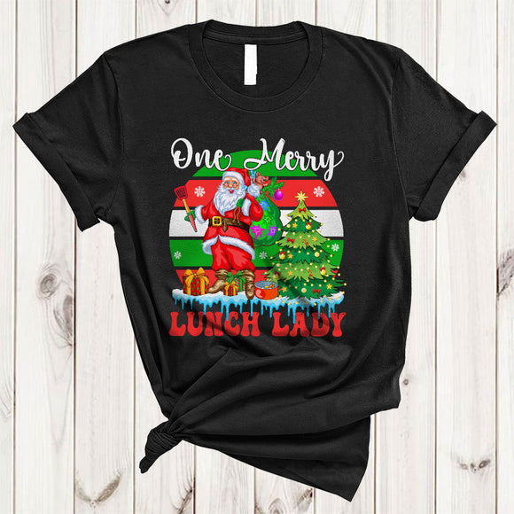 MacnyStore - One Merry Lunch Lady, Cool Retro Christmas Tree Santa Lover, Matching X-mas Group T-Shirt