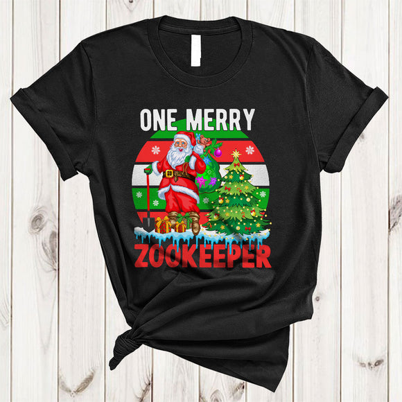 MacnyStore - One Merry Zookeeper, Cool Retro Christmas Tree Santa Lover, Matching X-mas Group T-Shirt