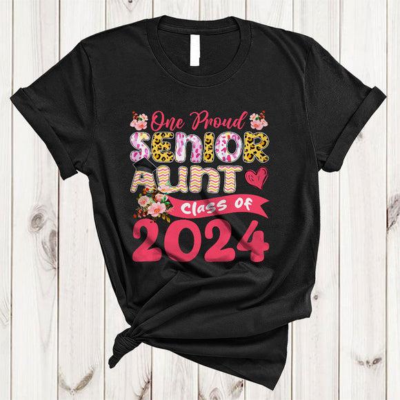 MacnyStore - One Proud Senior Aunt Class Of 2024, Cool Graduation Mother's Day Leopard, Family Graduate T-Shirt