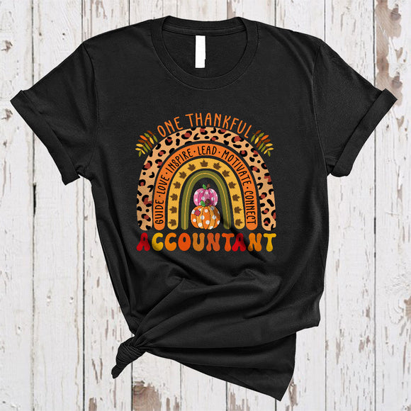 MacnyStore - One Thankful Accountant, Cool Happy Thanksgiving Accountant Proud, Leopard Rainbow Pumpkin T-Shirt