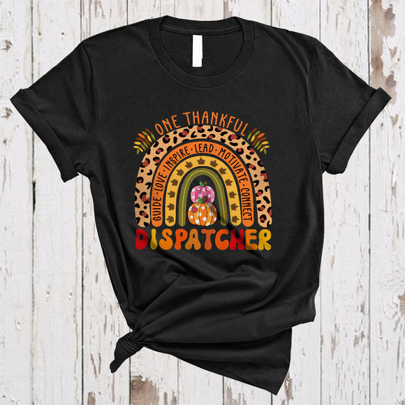 MacnyStore - One Thankful Dispatcher, Cool Happy Thanksgiving Dispatcher Proud, Leopard Rainbow Pumpkin T-Shirt