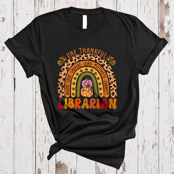 MacnyStore - One Thankful Librarian, Cool Happy Thanksgiving Librarian Proud, Leopard Rainbow Pumpkin T-Shirt