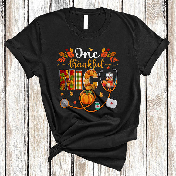 MacnyStore - One Thankful NICU, Amazing Thanksgiving Nurse Hat Stethoscope Fall Leaf, Matching Nurse Group T-Shirt