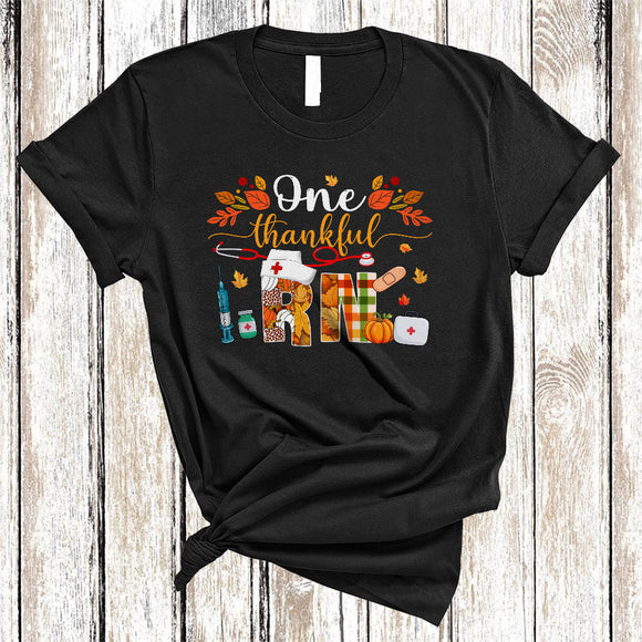 MacnyStore - One Thankful RN, Amazing Thanksgiving Nurse Hat Stethoscope Fall Leaf, Matching Nurse Group T-Shirt