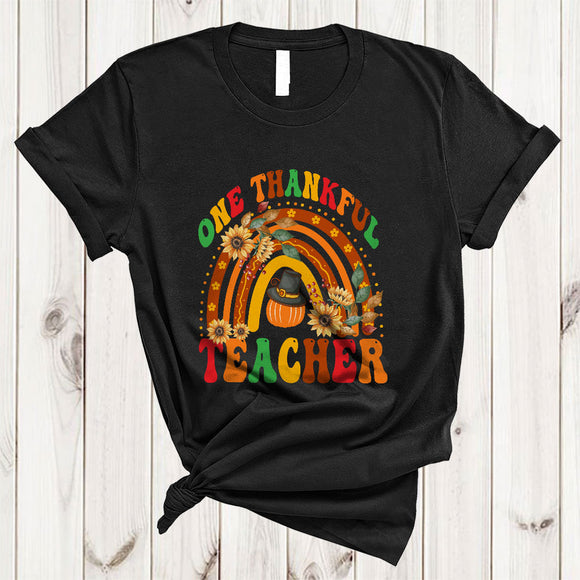 MacnyStore - One Thankful Teacher, Awesome Cool Thanksgiving Rainbow Sunflower, Matching Teacher Group T-Shirt