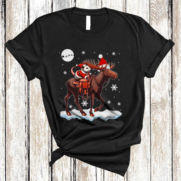 MacnyStore - Opossum Riding Moose As Reindeer, Lovely Christmas Animal Snow, Santa Opossum Lover T-Shirt