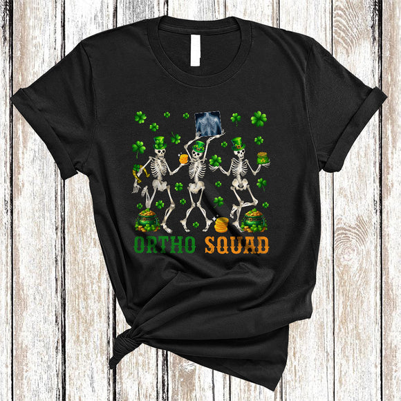 MacnyStore - Ortho Squad, Sarcastic St. Patrick's Day Three Skeletons Dancing Shamrock, Orthopedic Group T-Shirt