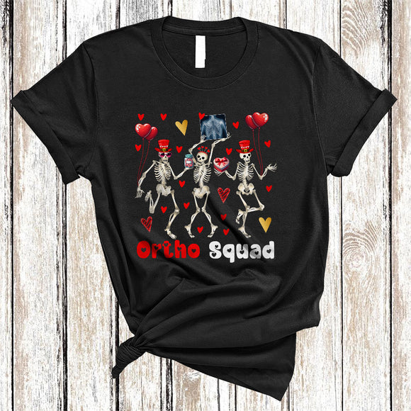 MacnyStore - Ortho Squad, Sarcastic Valentine's Day Three Skeletons Dancing Hearts, Orthopedic Group T-Shirt