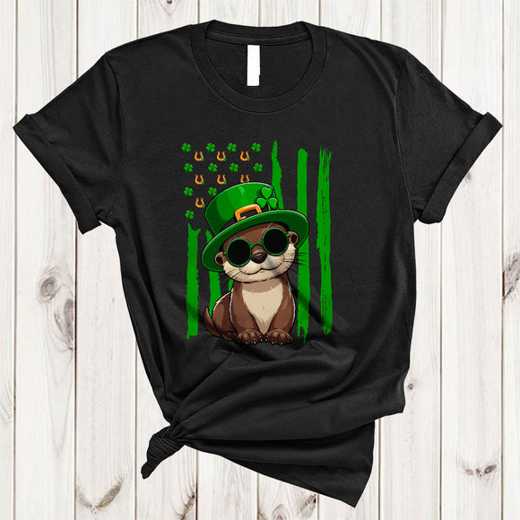 MacnyStore - Otter Sunglasses Shamrock US Flag, Lovely St. Patrick's Day Sea Animal Lover, Lucky Family T-Shirt