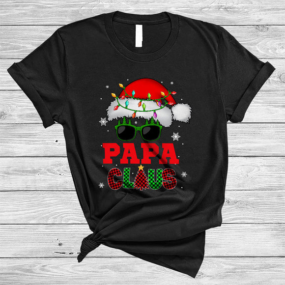 MacnyStore - Papa Claus, Cute Plaid Christmas Lights Santa Hat Face Sunglasses, Family X-mas Group T-Shirt